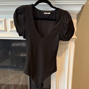 Elegant Black Puff Sleeve Bodysuit